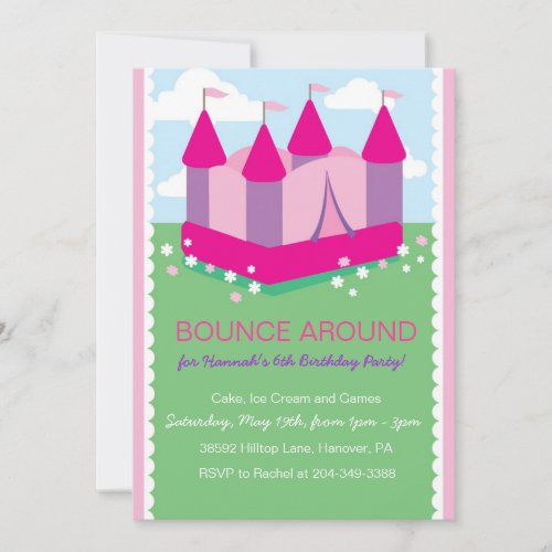 Girls Bounce House Birthday Party Invitations