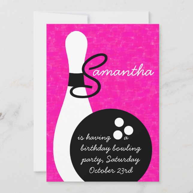 Girls Bowling Birthday Party Invitation (Front)