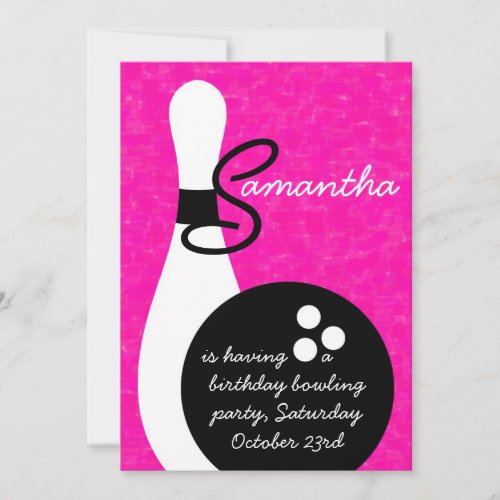 Girls Bowling Birthday Party Invitation