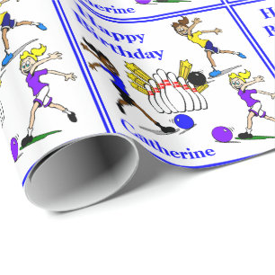 Girls Bowling  Personalized Birthday Gift Wrapping Paper