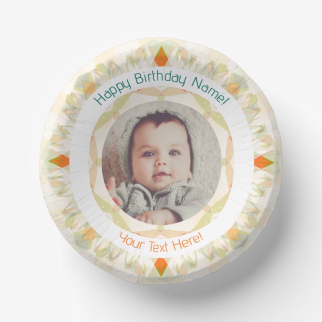 Girls Boys Autumn Fall Happy Birthday Custom Photo Paper Bowls (Front)