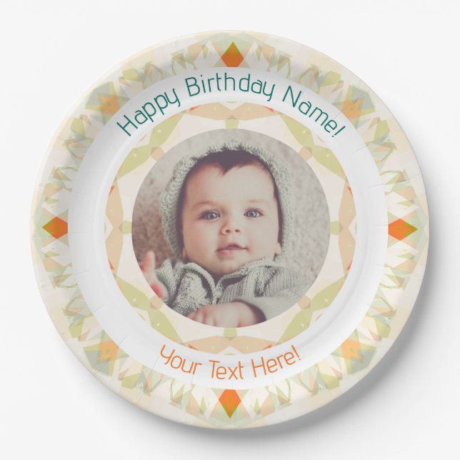 Girls Boys Autumn Fall Happy Birthday Custom Photo Paper Plates (Front)