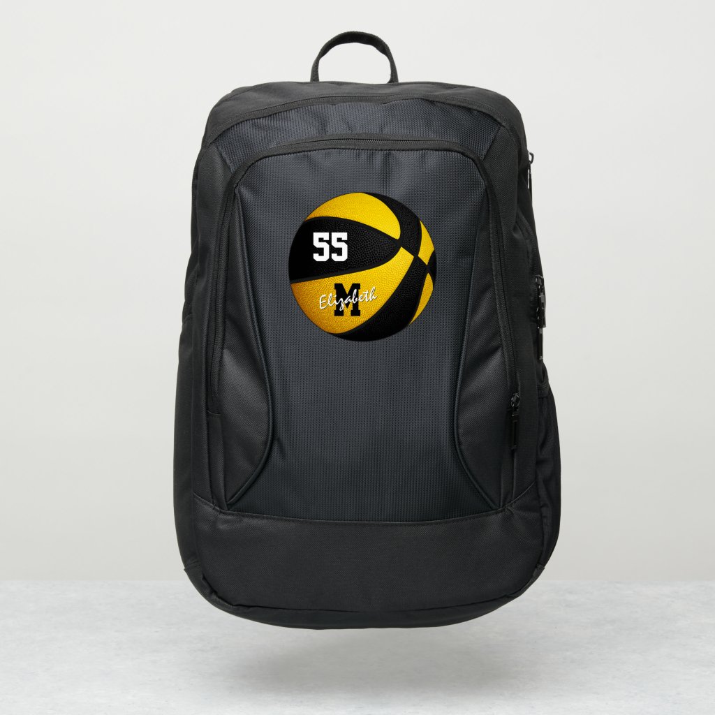 girls boys black gold basketball personalized backpack