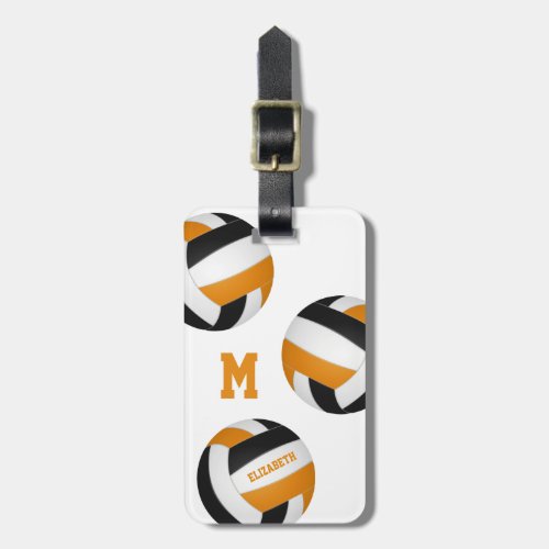 girls boys black orange volleyball team colors luggage tag