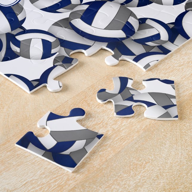 girls boys blue gray volleyball sports gifts jigsaw puzzle (Side)