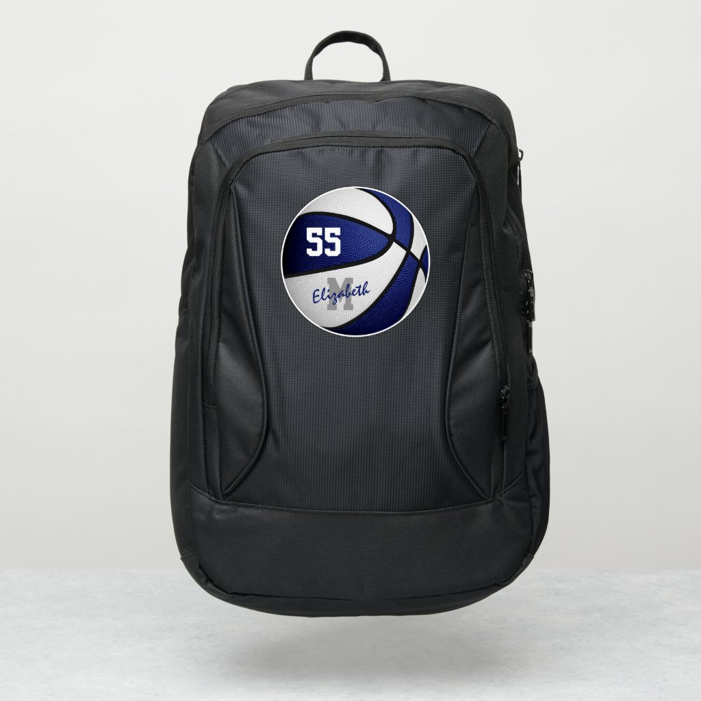 girls boys blue white basketball personalized backpack