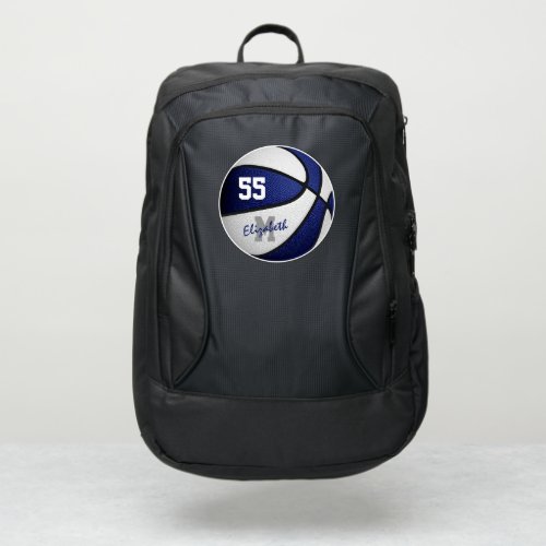 girls boys blue white basketball personalized port authority backpack