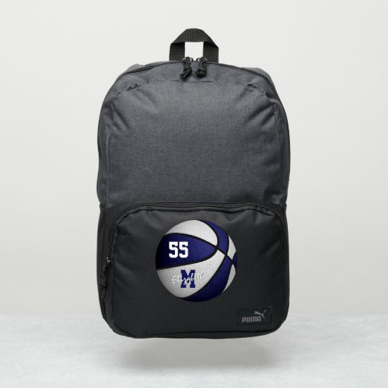 girls boys blue white basketball personalized puma backpack