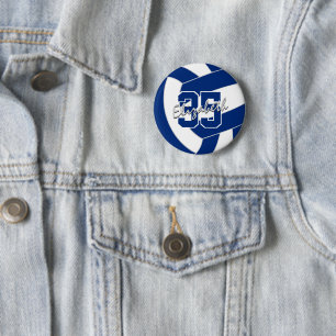 girls boys blue white volleyball team colors button