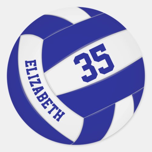 girls boys custom name blue white volleyball classic round sticker