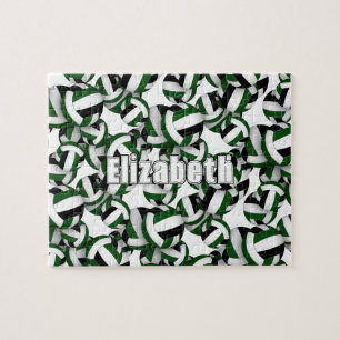 girls boys green black volleyball team colors jigsaw puzzle