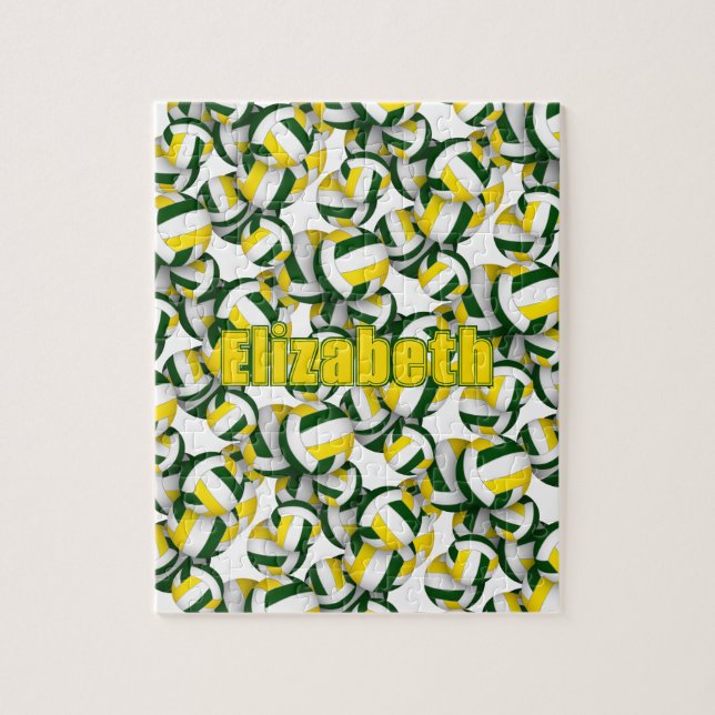 girls boys green gold volleyball sports games jigsaw puzzle (Vertical)