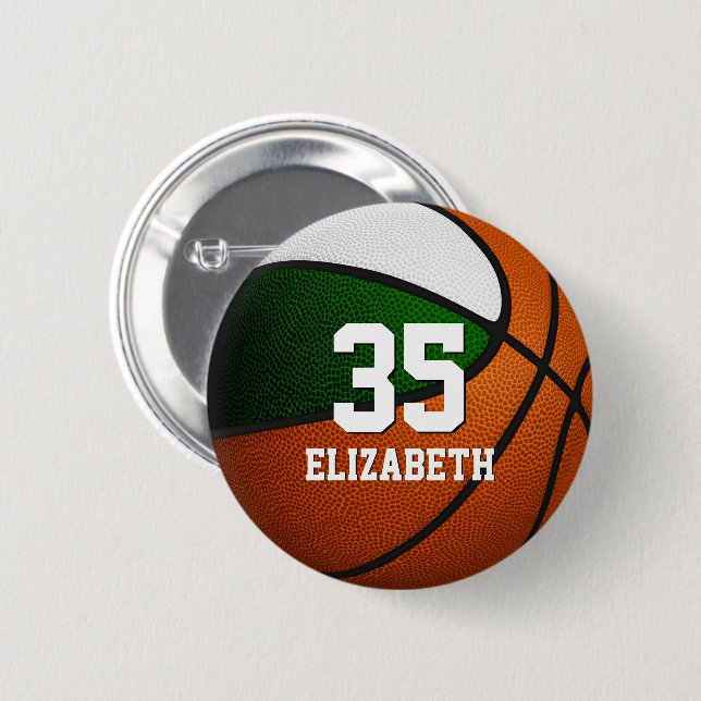 Girls boys green white basketball team colors  button (Front & Back)