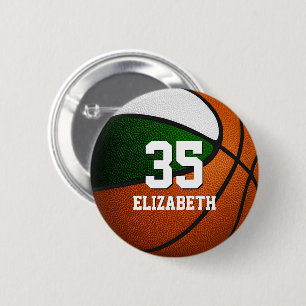 Girls boys green white basketball team colors button