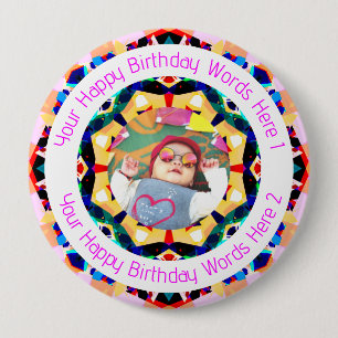 Girls Boys Happy Birthday Star Custom Age Photo Button