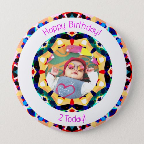 Girls Boys Happy Birthday Star Custom Age Photo Button