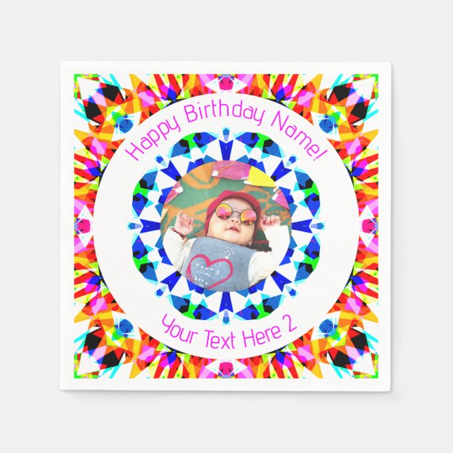 Girls Boys Happy Birthday Star Custom Age Photo Napkins (Front)