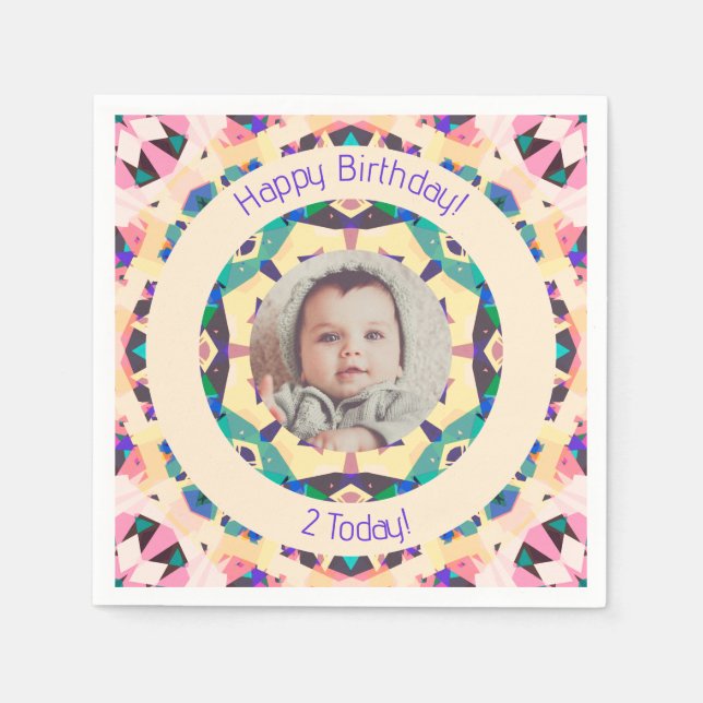 Girls Boys Happy Birthday Star Custom Age Photo Napkins (Front)