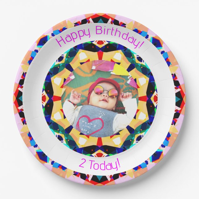 Girls Boys Happy Birthday Star Custom Age Photo Paper Plates (Front)