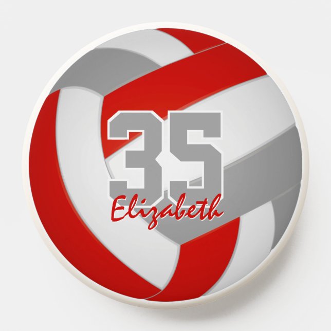 girls boys jersey number on red gray volleyball PopSocket (Popsocket)