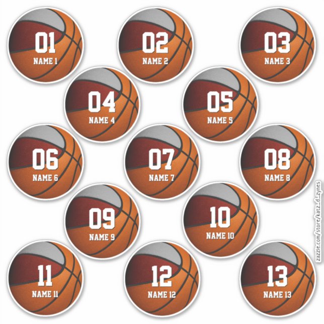 girls boys maroon gray set of 13 basketball sticker (Front)