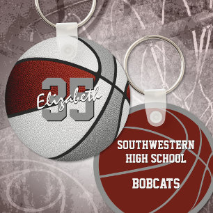 girls boys maroon gray team colors basketball keychain