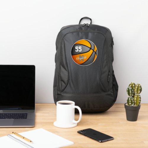 girls boys orange gray personalized basketball port authority backpack