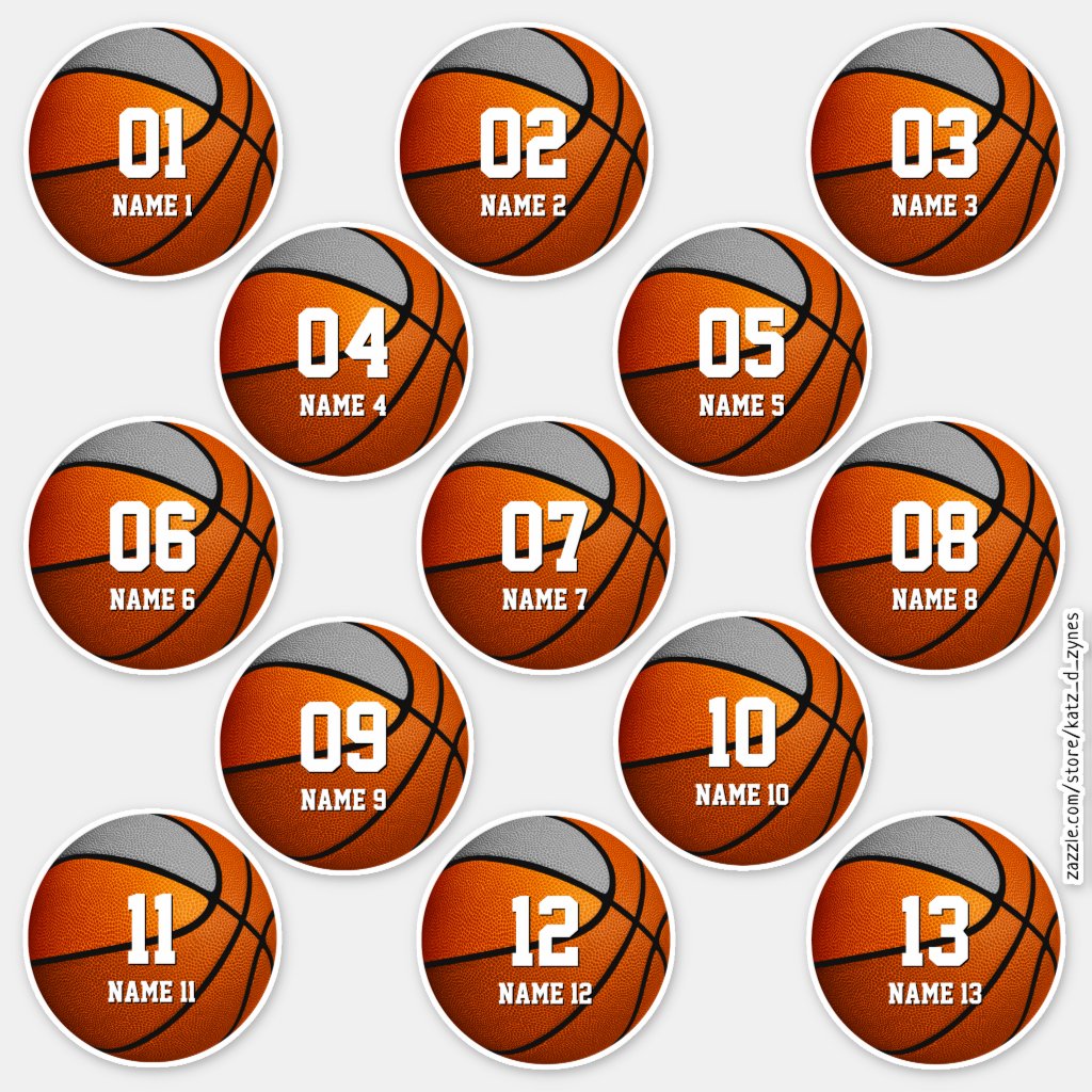 girls boys orange gray set of 13 basketball stickers