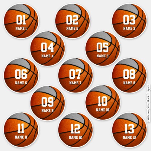 girls boys orange gray set of 13 basketball sticker
