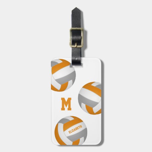 girls boys orange gray volleyball travel team luggage tag