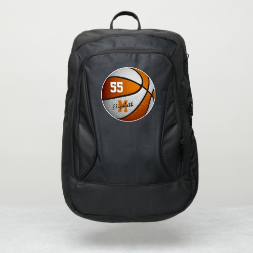 girls boys orange white personalized basketball port authority backpack