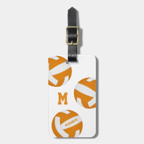 girls boys orange white volleyball travel team luggage tag