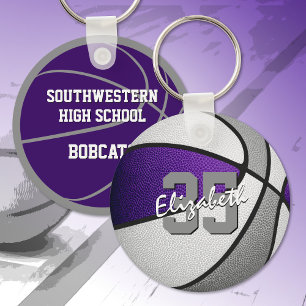 girls boys purple gray team colors basketball  keychain