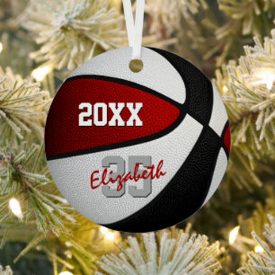 girls boys red black basketball team keepsake metal ornament