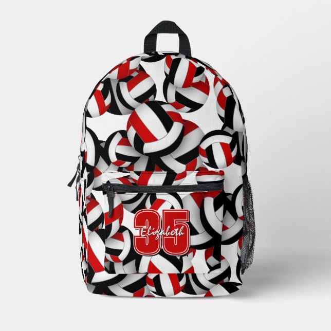 Girls boys red black volleyball team colors  printed backpack (Front)