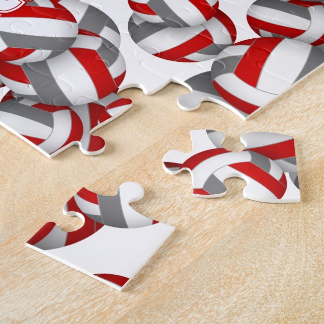 girls boys red gray team colors volleyball jigsaw puzzle (Side)