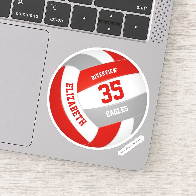 girls boys red gray team colors volleyball sticker (Detail)