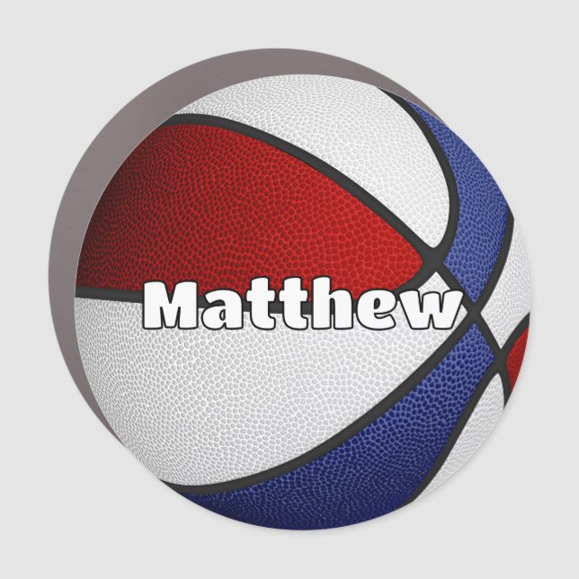 girls boys red white blue basketball locker or car magnet (Front)