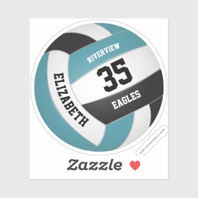 girls boys simple teal black white volleyball sticker (Sheet)