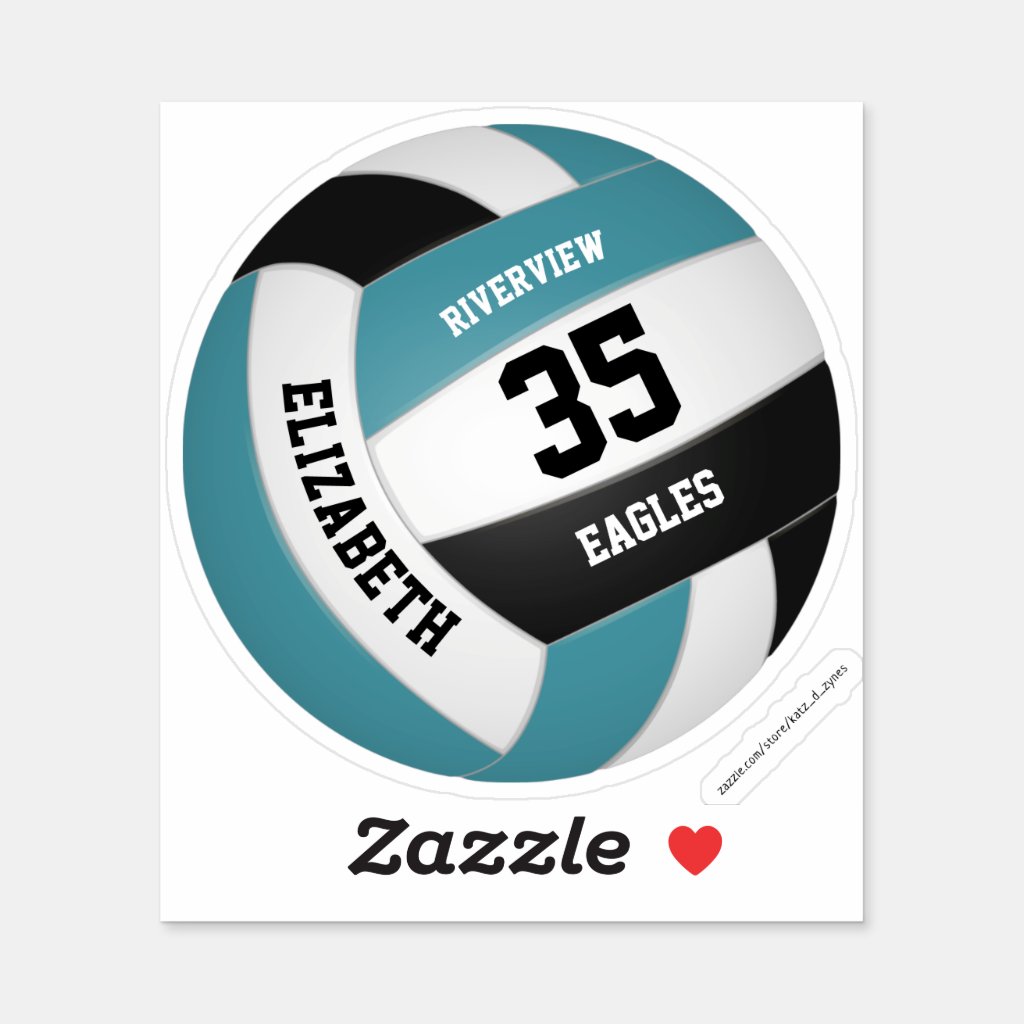 girls boys simple teal black white volleyball sticker
