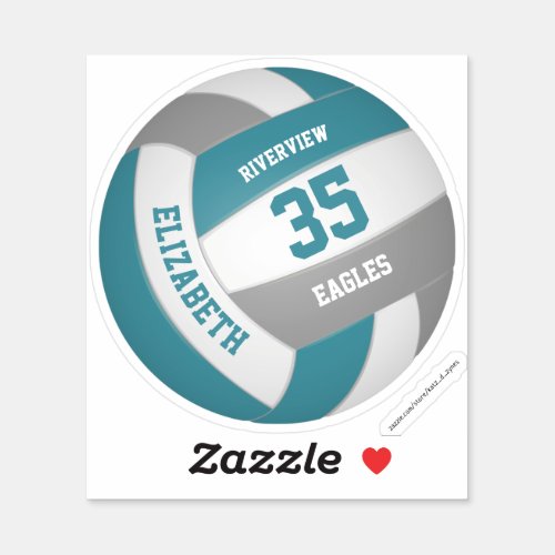 girls boys simple teal gray white volleyball sticker