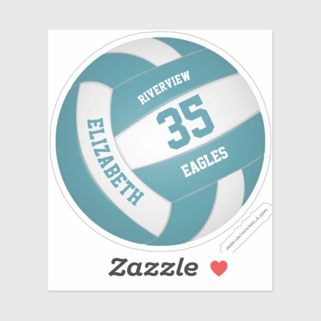 girls boys simple teal white volleyball sticker (Sheet)