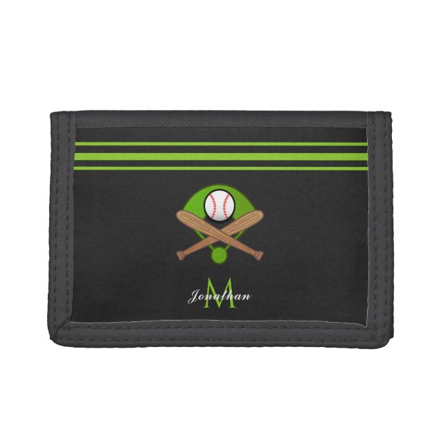Girls Boys Softball Team Name Custom Text Striped  Trifold Wallet (Front)
