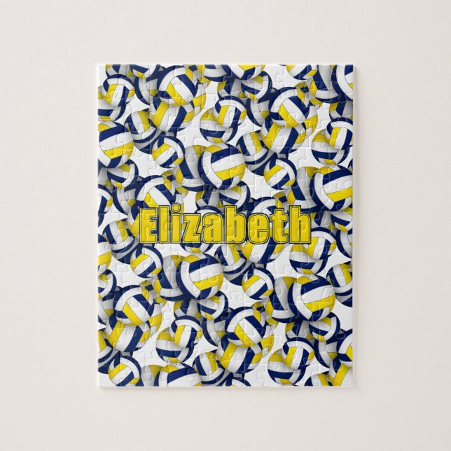 girls boys sports blue gold volleyball team colors jigsaw puzzle (Vertical)