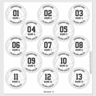 girls boys volleyball 3 inch sports team name stickers