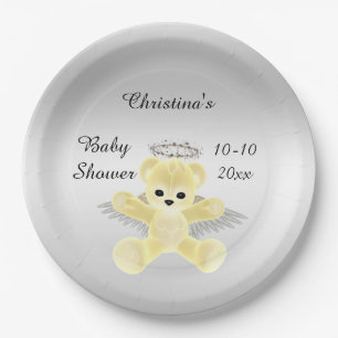 Girl's / Boy's Yellow Angel Teddy Bear Baby Shower Paper Plates