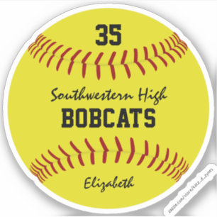girls bright yellow softball custom team name  sticker