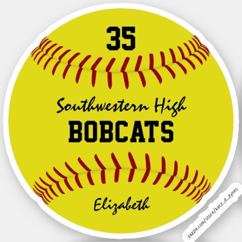 girls bright yellow softball custom team name  sticker