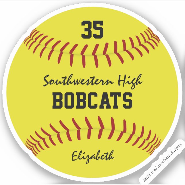 girls bright yellow softball custom team name  sticker (Front)