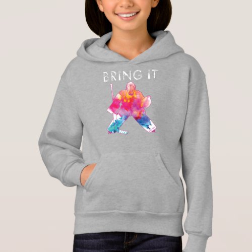 Girls Bring It Hockey Goalie Watercolor Dark Hoodie